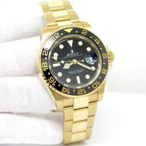 18K Yellow Gold with Black Dial